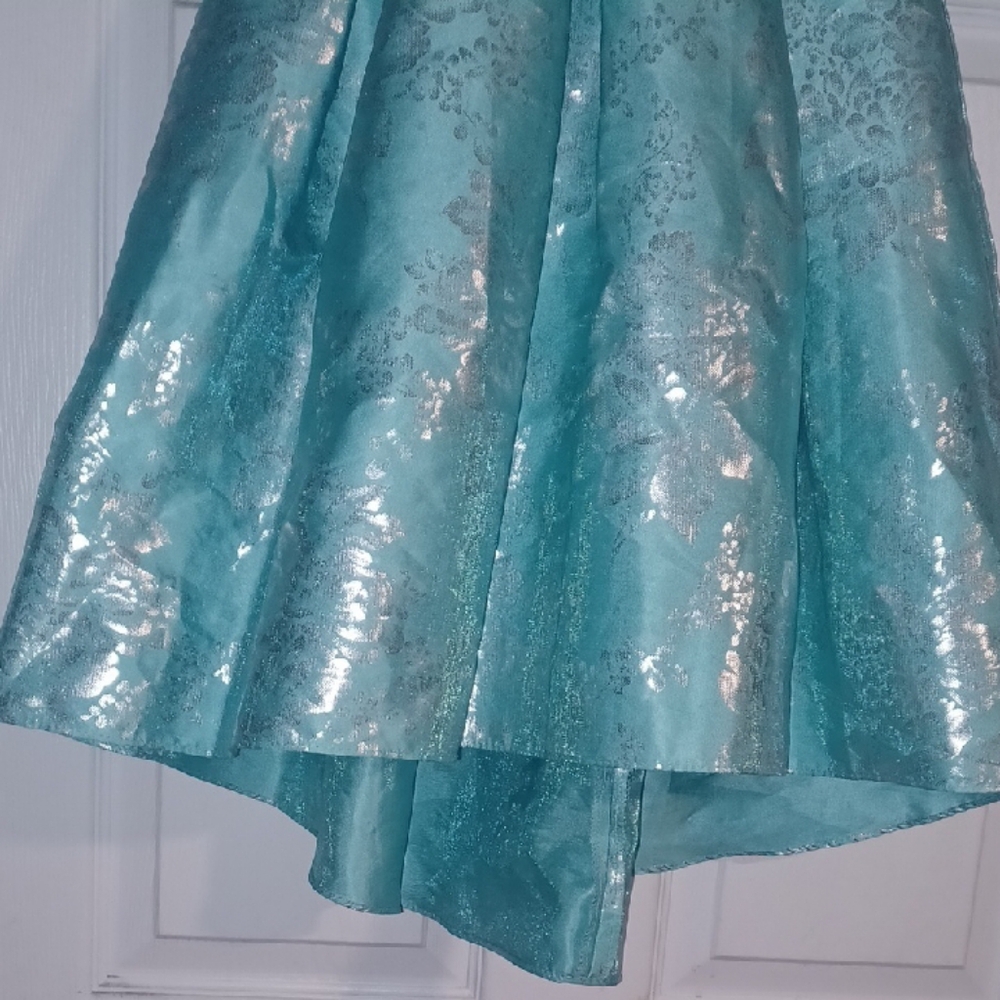 Pretty Aqua Blue Girl's Dress with Silver Accents - Picture 3 of 7